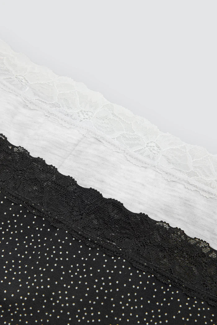 Γυναικεία Σλιπ με Δαντέλα & Βαμβακερό Καβάλο Σετ 2τμχ Γκρι-Μαύρο Ysabel Mora