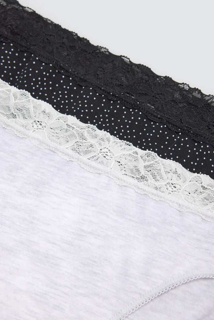 Γυναικεία Σλιπ με Δαντέλα & Βαμβακερό Καβάλο Σετ 2τμχ Γκρι-Μαύρο Ysabel Mora