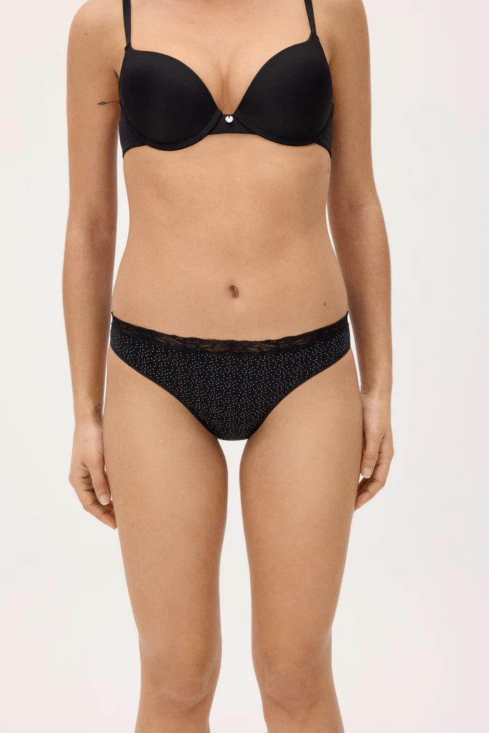 Γυναικεία Σλιπ με Δαντέλα & Βαμβακερό Καβάλο Σετ 2τμχ Γκρι-Μαύρο Ysabel Mora