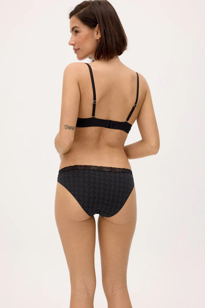 Γυναικεία Σλιπ με Δαντέλα & Βαμβακερό Καβάλο Σετ 2τμχ Γκρι-Μαύρο Ysabel Mora