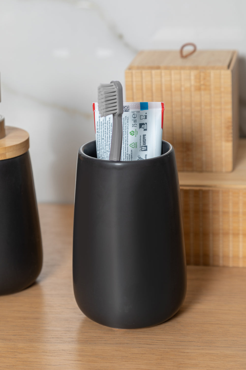 Estia Ποτηράκι Μπάνιου Δολομίτη Μαύρο Bamboo Essentials