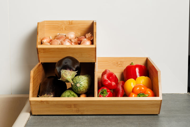 Κουτί Αποθήκευσης Και Οργάνωσης Στοιβαζόμενο Ξύλινο 17.8x31 Bamboo Essentials Estia