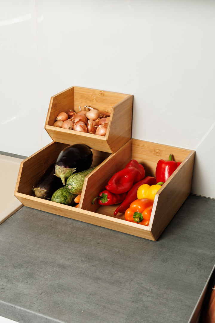 Κουτί Αποθήκευσης Και Οργάνωσης Στοιβαζόμενο Ξύλινο 17.8x31 Bamboo Essentials Estia