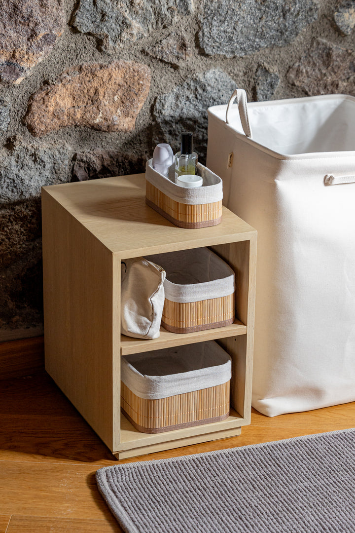 Καλάθι Αποθήκευσης & Οργάνωσης Με Επένδυση Μπεζ 30x20cm Bamboo Essentials Estia