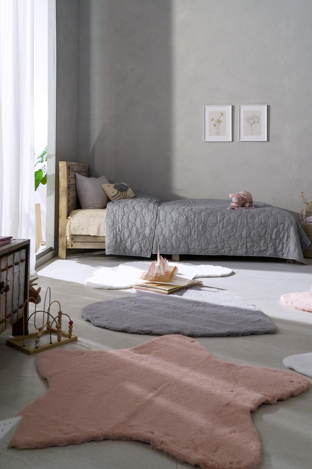 Παιδικό Γούνινο Χαλί Γκρι Καρδιά Bunny Kids Royal Carpet 1.00X1.00