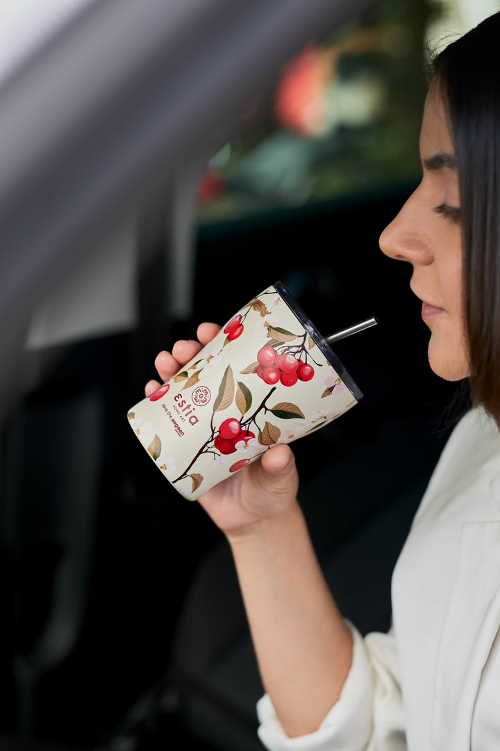 Estia Ποτήρι Θερμός Save The Aegean 350ml Εκρού Με Σχέδιο Κερασάκια Sakura Whisper Coffee Mug