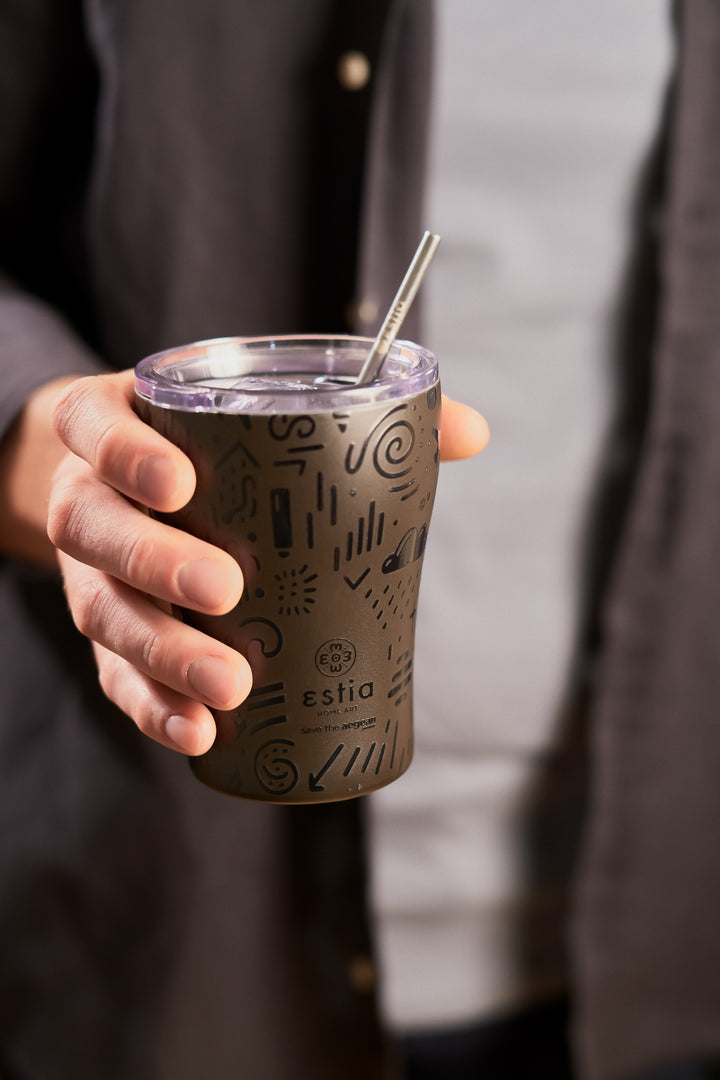 Estia Ποτήρι Θερμός Save The Aegean 350ml Μαύρο Με Ανάγλυφο Σχέδιο Noir Echo Coffee Mug