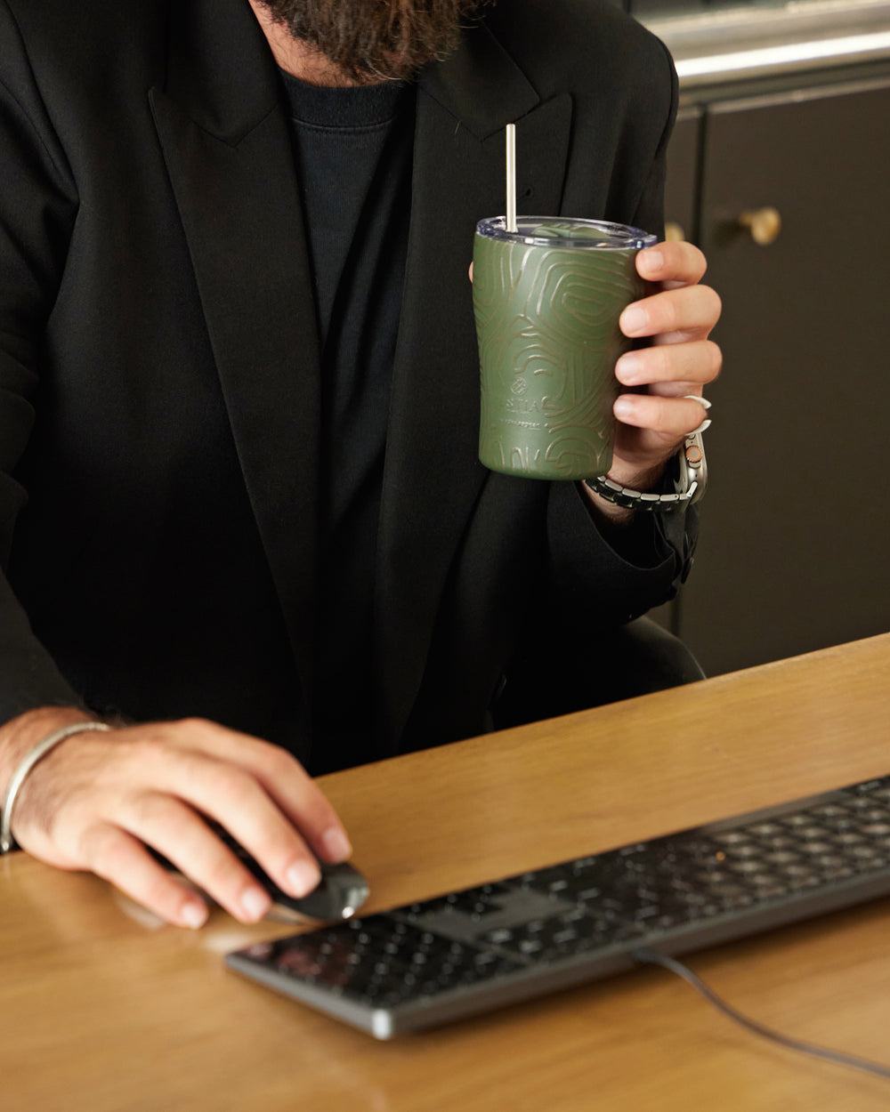 Estia Ποτήρι Θερμός Save The Aegean 350ml Λαδί Με Ανάγλυφο Σχέδιο Olive Flow Coffee Mug