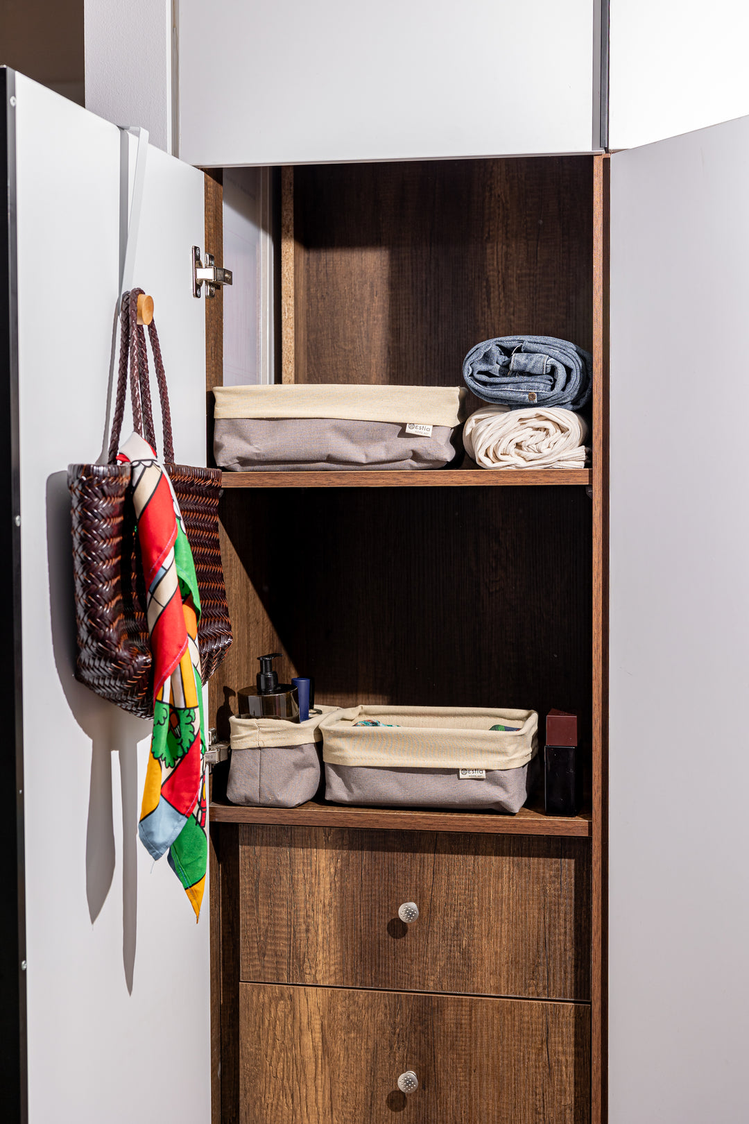 Καλάθι Αποθήκευσης & Οργάνωσης Υφασμάτινο Με Επένδυση Σκούρο Μπεζ 25x15x10cm Driftwood Estia