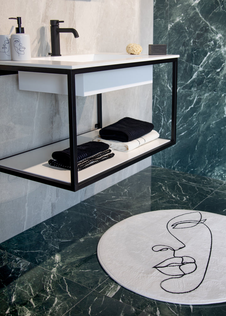 Πατάκι Μπάνιου Αντιολισθητικό Λευκό 80x80cm Line Art Estia