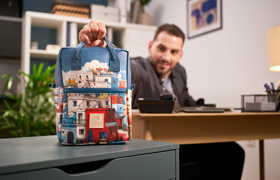 Τσάντα Φαγητού Ισοθερμική 7lt Estia Save The Aegean Πετρόλ Με Σπίτια Urban Mythos