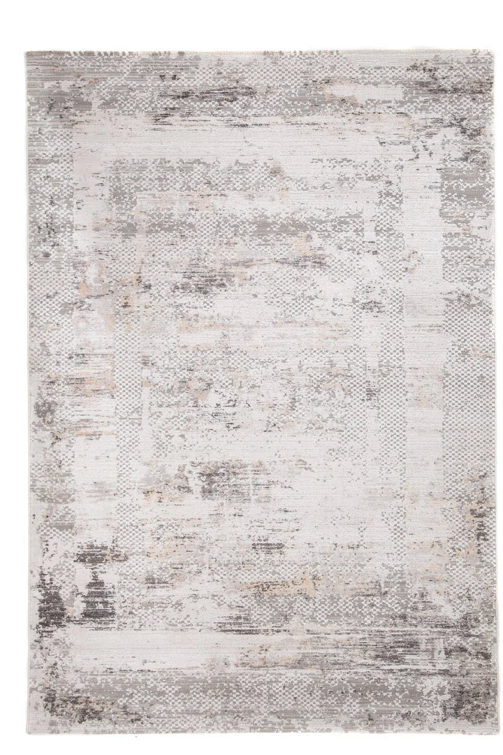 Μοντέρνο χαλί Royal Carpet σε εκρού, μπεζ και γκρι αποχρώσεις με abstract σχέδιο σε λευκό φόντο.
