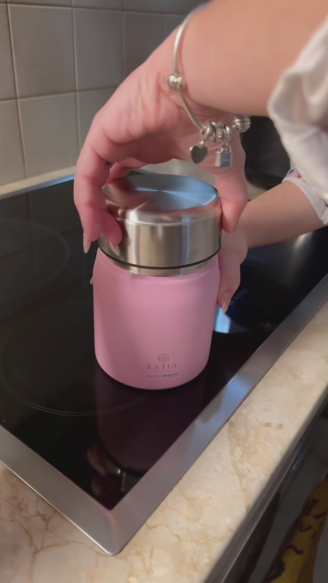 Estia Φαγητοδοχείο Θερμός Με Κουτάλι Save The Aegean 0.5lt Ροζ Blossom Rose Lunch Pot