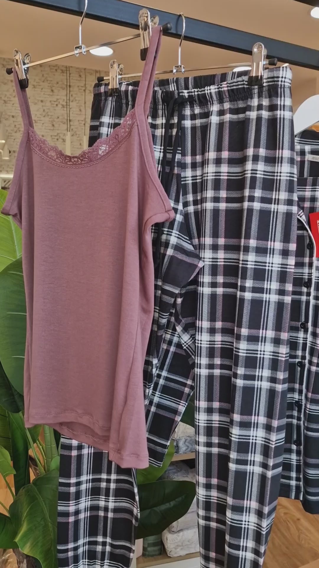 Γυναικεία Πιτζάμα Καρό Μαύρη Βαμβακερή Κουμπωτή Minerva Cosy Club