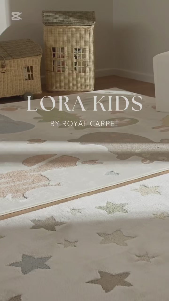 Παιδικό Χαλί Εκρού Με Σχέδιο Ζωάκια Lora Kids Royal Carpet 80X150cm