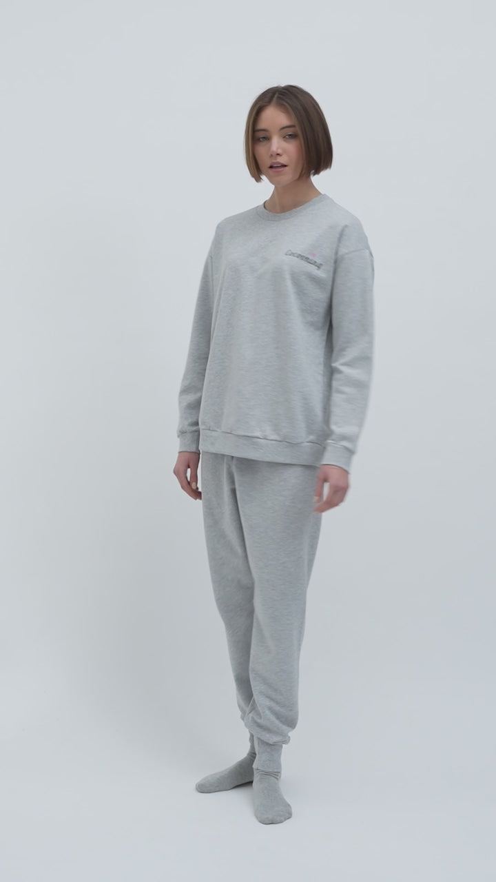 Γυναικεία Πιτζάμα-Φούτερ Γκρι Βαμβακερή Minerva Cocooning