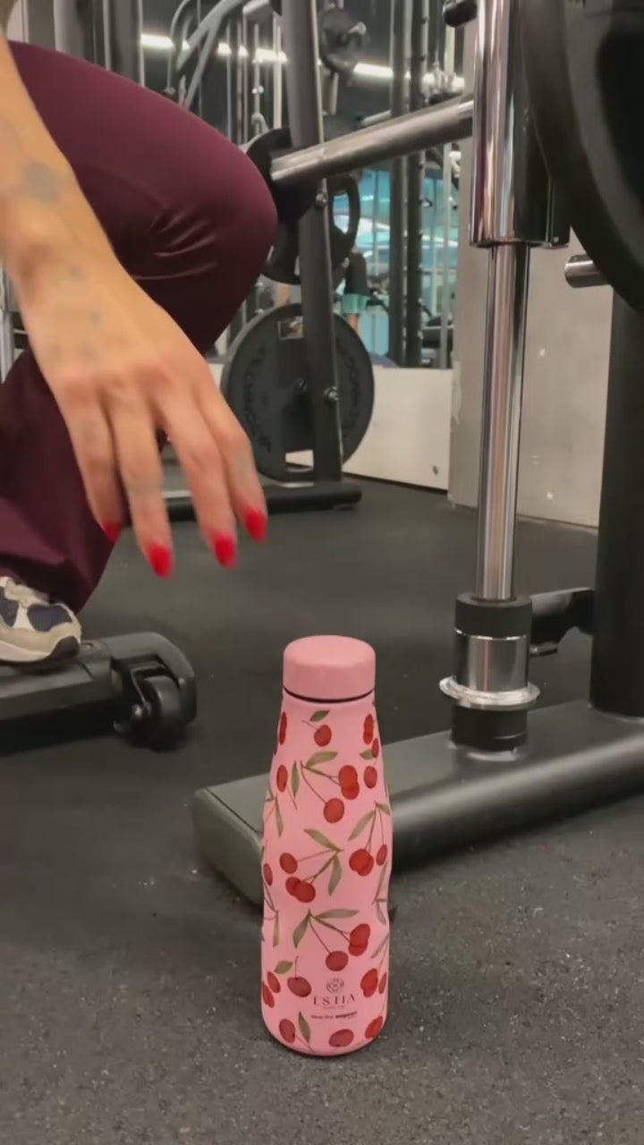 Estia Μπουκάλι Θερμός Save The Aegean 500ml Ροζ Με Σχέδιο Κερασάκια Cherry Rose Travel Flask