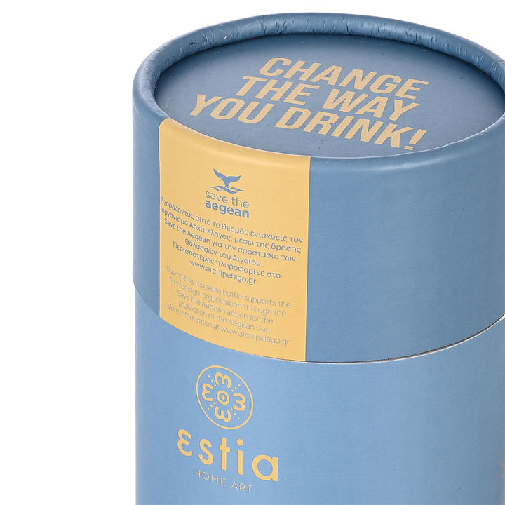 Estia Μπουκάλι Θερμός Με Λουράκι Save The Aegean 500ml Μπλε Denim Blue Travel Chug