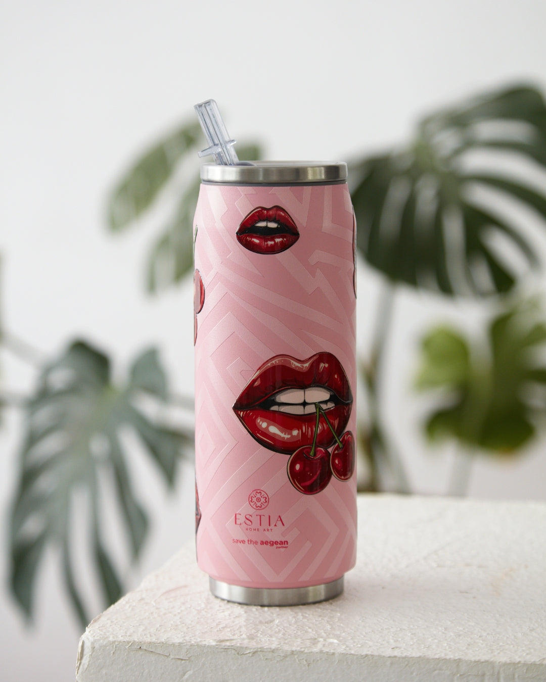 Estia Ποτήρι Θερμός Με Καλαμάκι Save The Aegean 500ml Ροζ Blush Pop