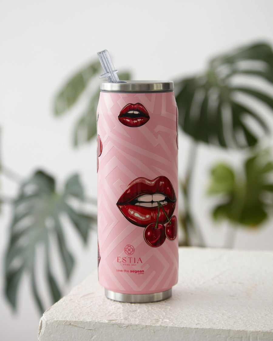 Estia Ποτήρι Θερμός Με Καλαμάκι Save The Aegean 500ml Ροζ Blush Pop