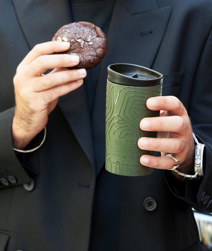 Estia Ποτήρι Θερμός Save The Aegean 350ml Λαδί Με Ανάγλυφο Σχέδιο Olive Flow Travel Mug