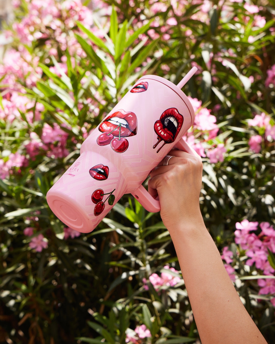 Estia Ποτήρι Θερμός Με Καλαμάκι & Χερούλι Save The Aegean Ροζ Με Σχέδιο Blush Pop Straw Tumbler