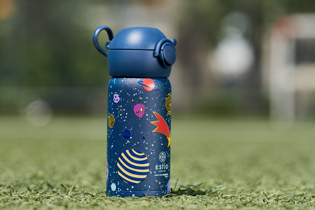 Estia Θερμός Παιδικό Με Καλαμάκι 350ml Μπλε Με Πλανήτες Cosmic Voyagers
