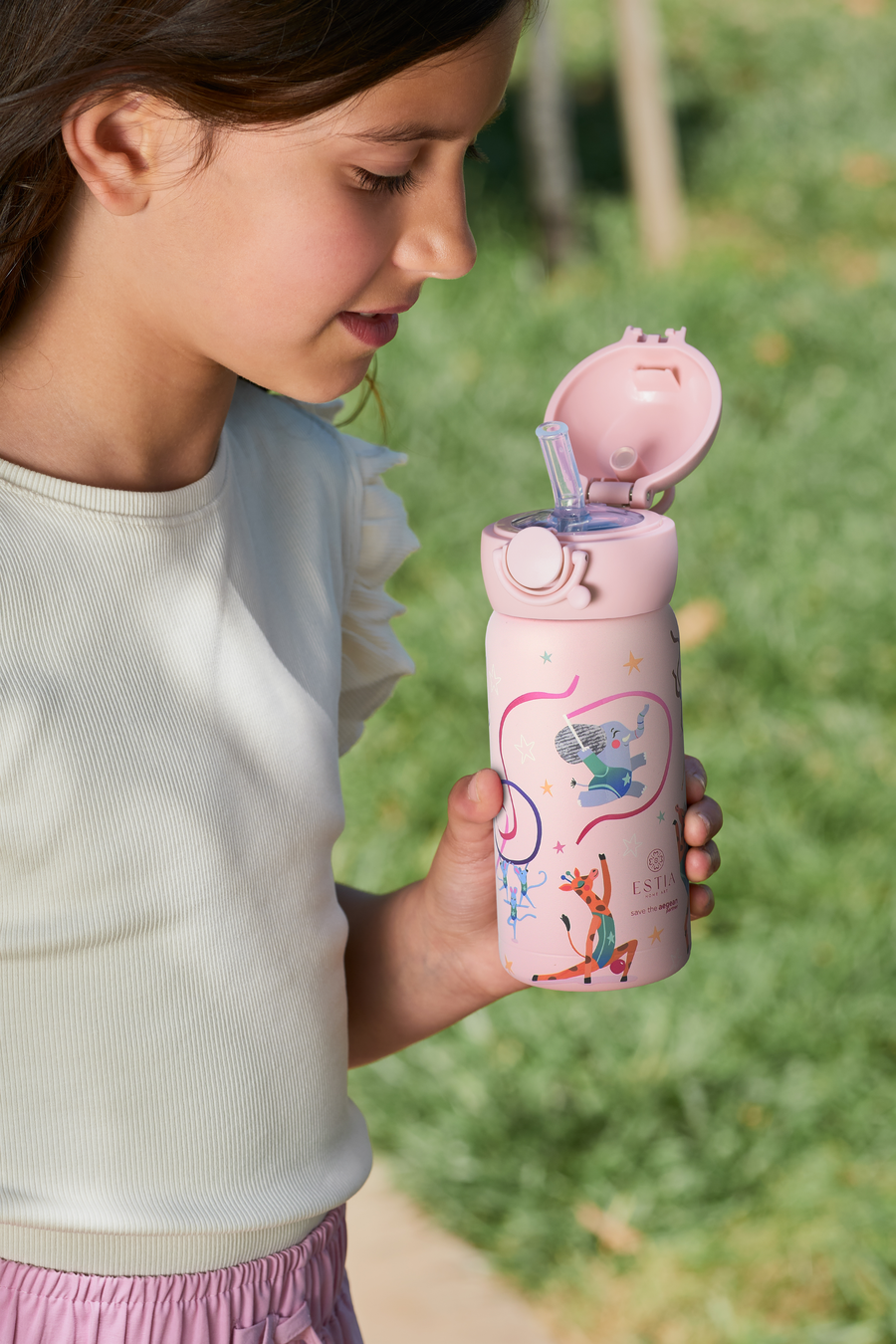 Estia Θερμός Παιδικό Με Καλαμάκι 350ml Ροζ Wild Stunts