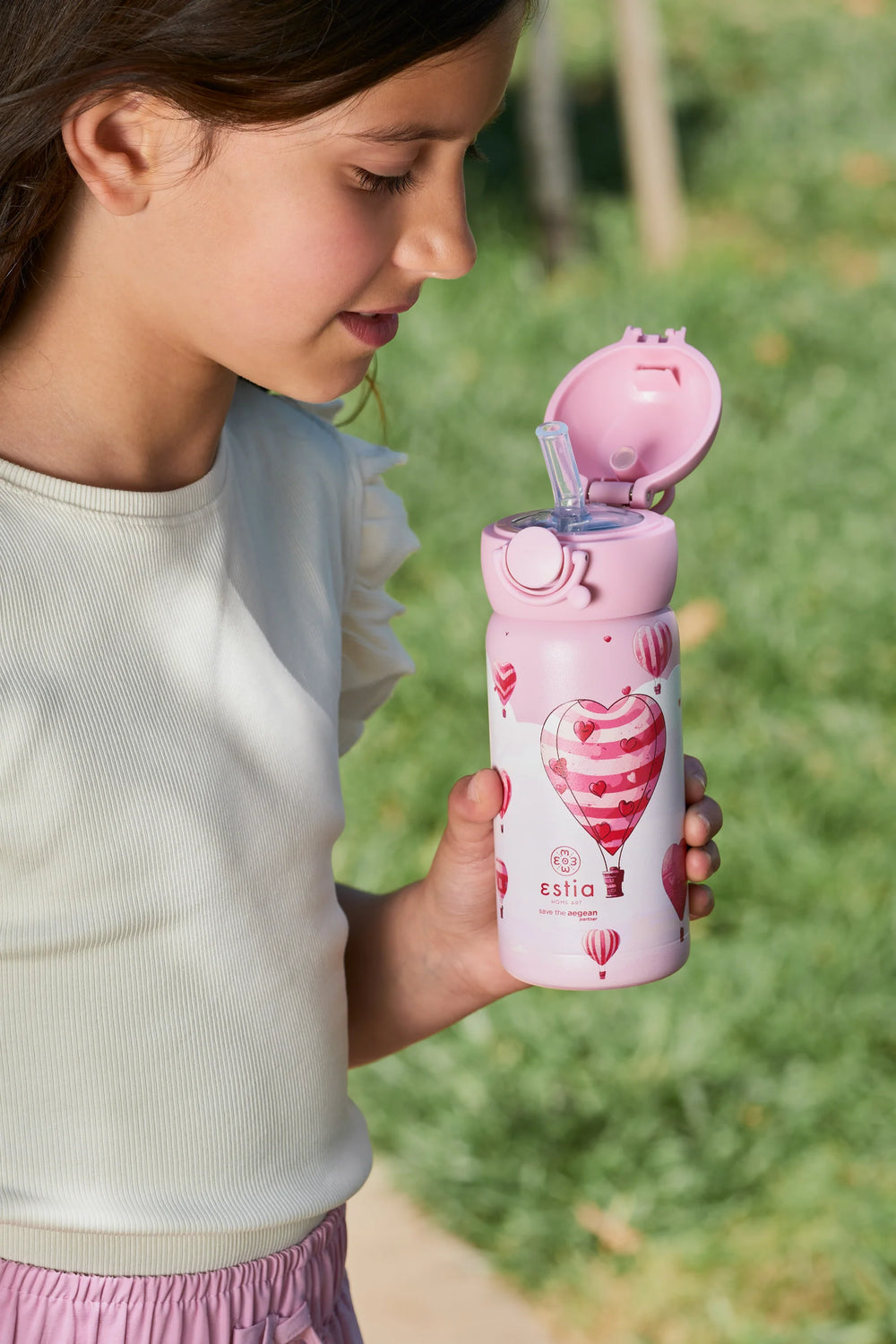 Estia Θερμός Παιδικό Με Καλαμάκι 500ml Ροζ Με Σχέδιο Αερόστατο Love Ascend